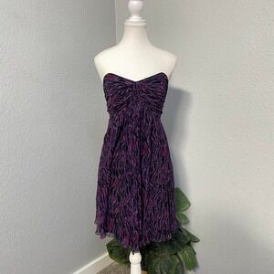 Y2K EXPRESS PURPLE PINK BLACK ZEBRA STRAPLESS MINI DRESS ANIMAL PRINT GRUNGE EMO